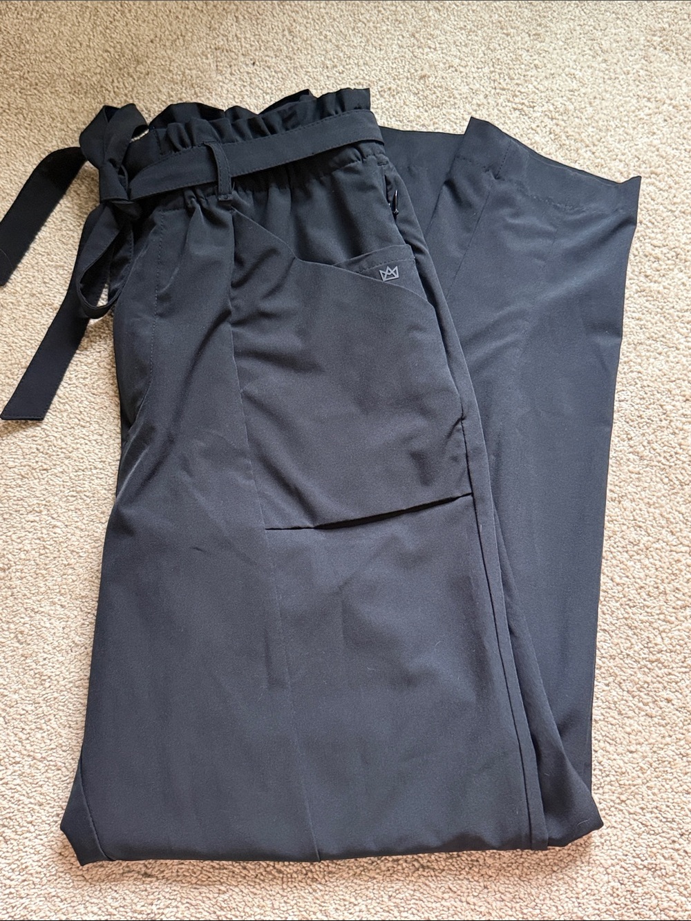 Paperbag Waist Black Chinos with Self-Tie Belt